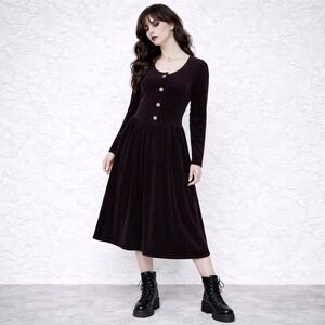 VTG 90s Velvet Midi Dress M Gothic Dark Academia Whimsigoth Burgundy